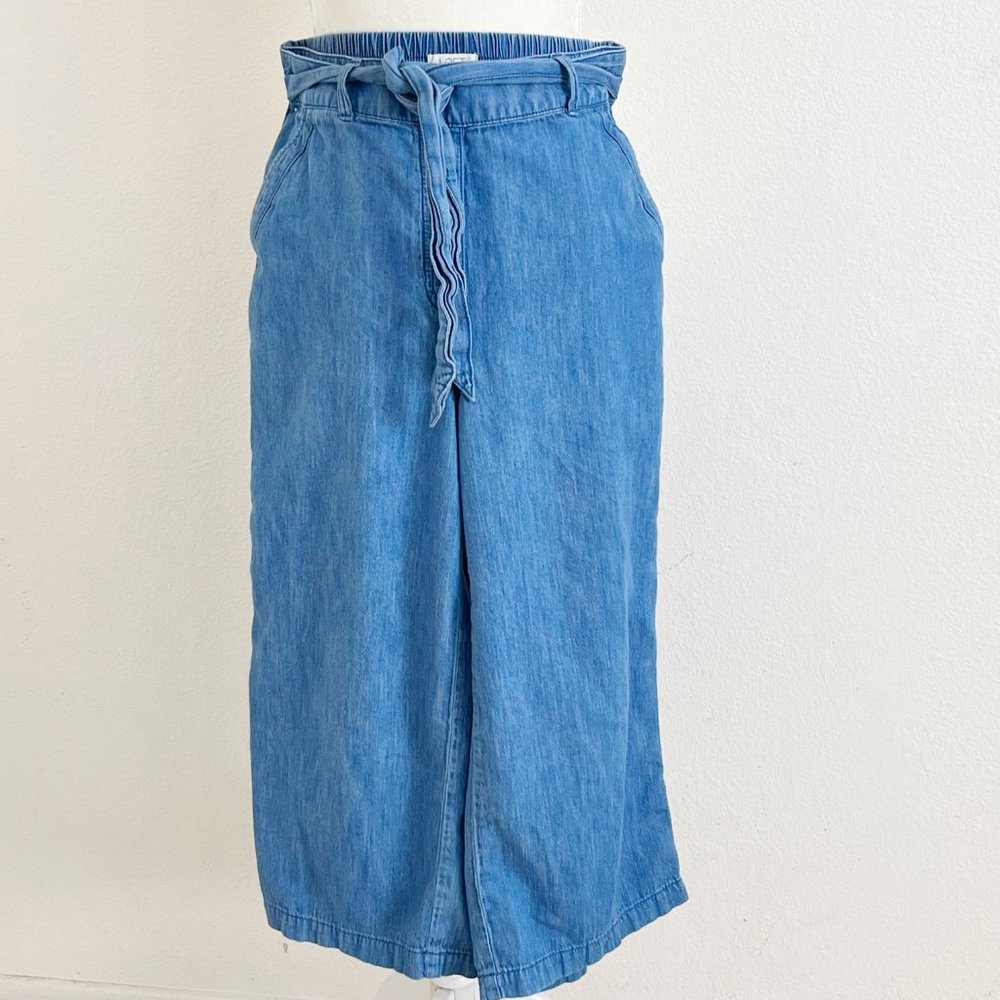 Loft Lounge Tie Waist Cropped Wide Leg Jeans
